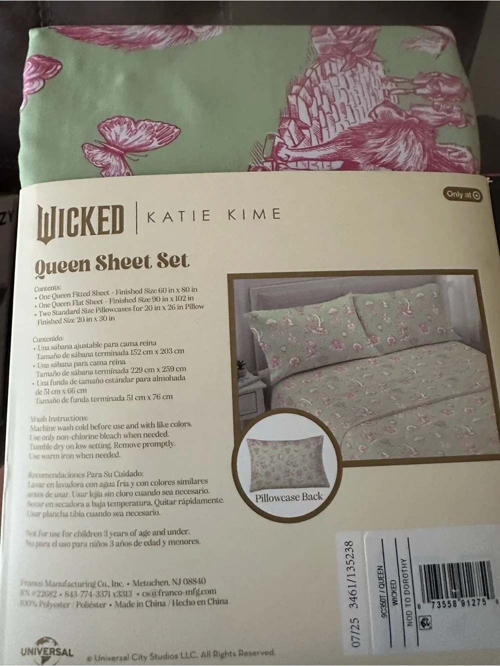 Wicked Queen Sheet Set in Sage Green with Pink Floral